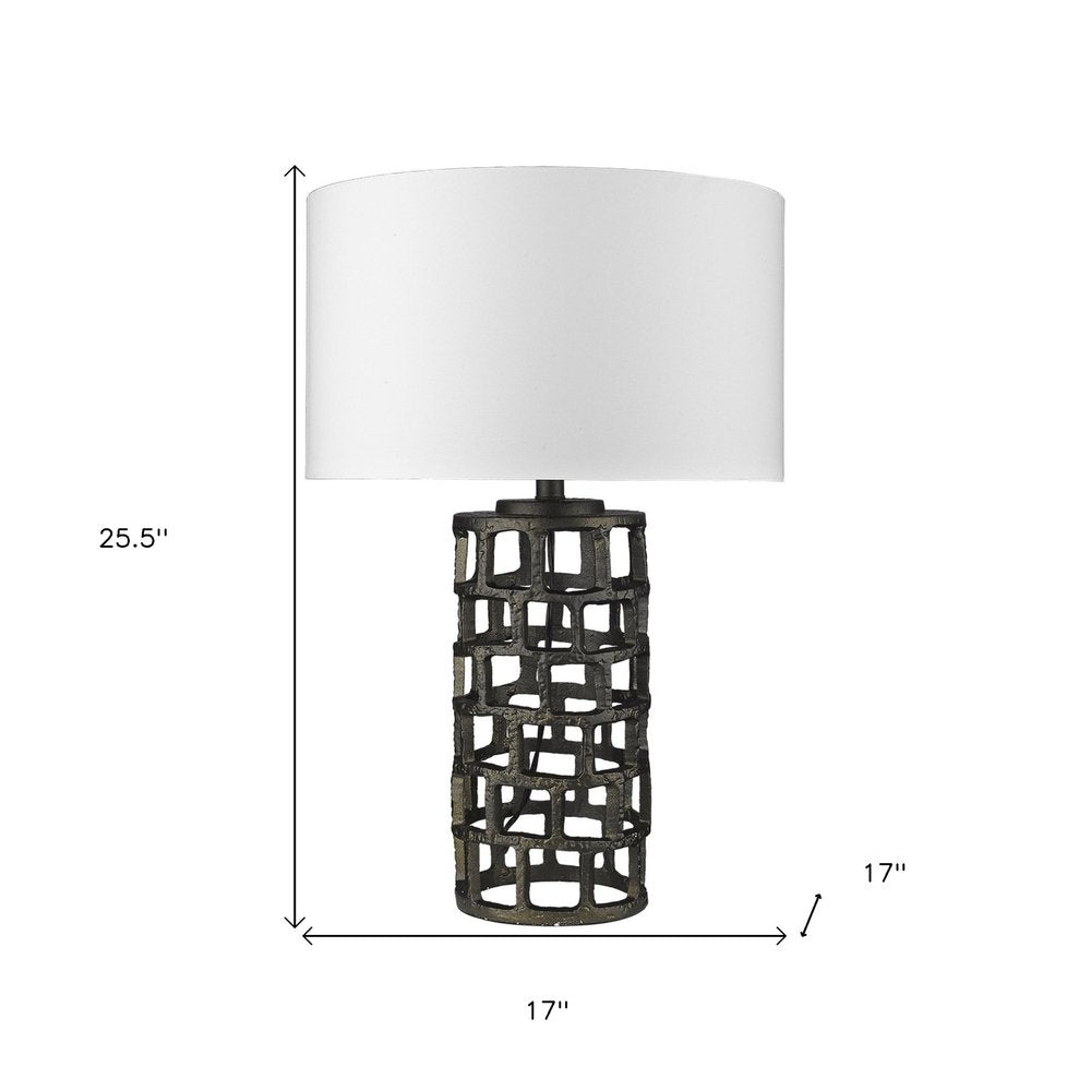 26" Black Metal Column Table Lamp With White Drum Shade — view 4