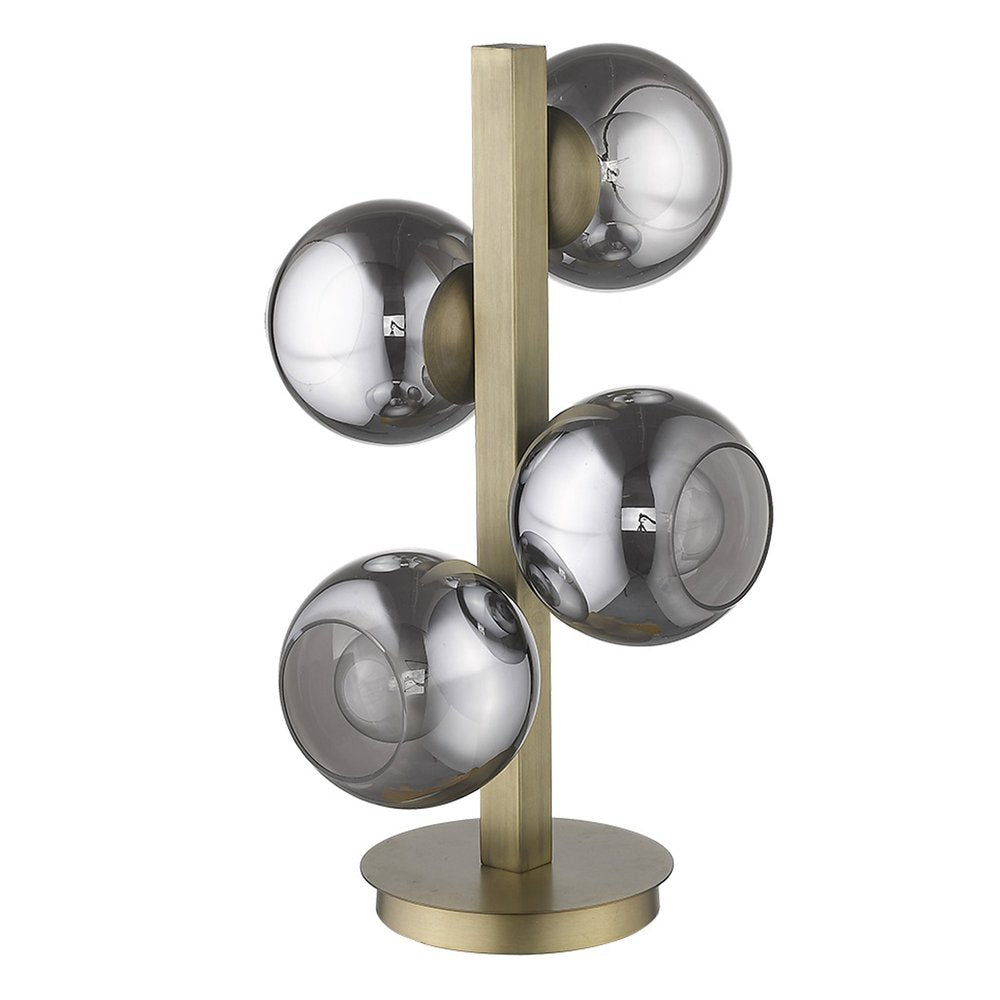 24" Brass Metal Four Light Novelty Table Lamp With Silver Metallic Globe Shades — view 1