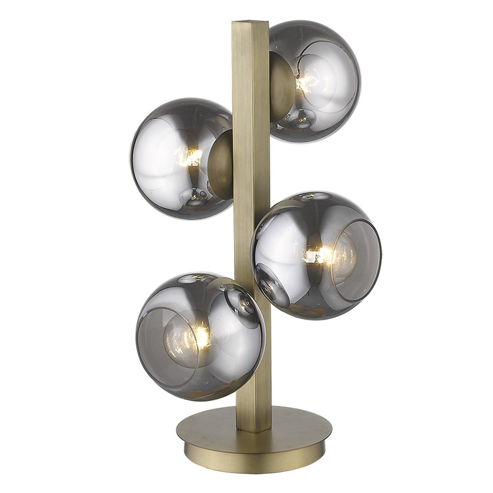 24" Brass Metal Four Light Novelty Table Lamp With Silver Metallic Globe Shades — view 2