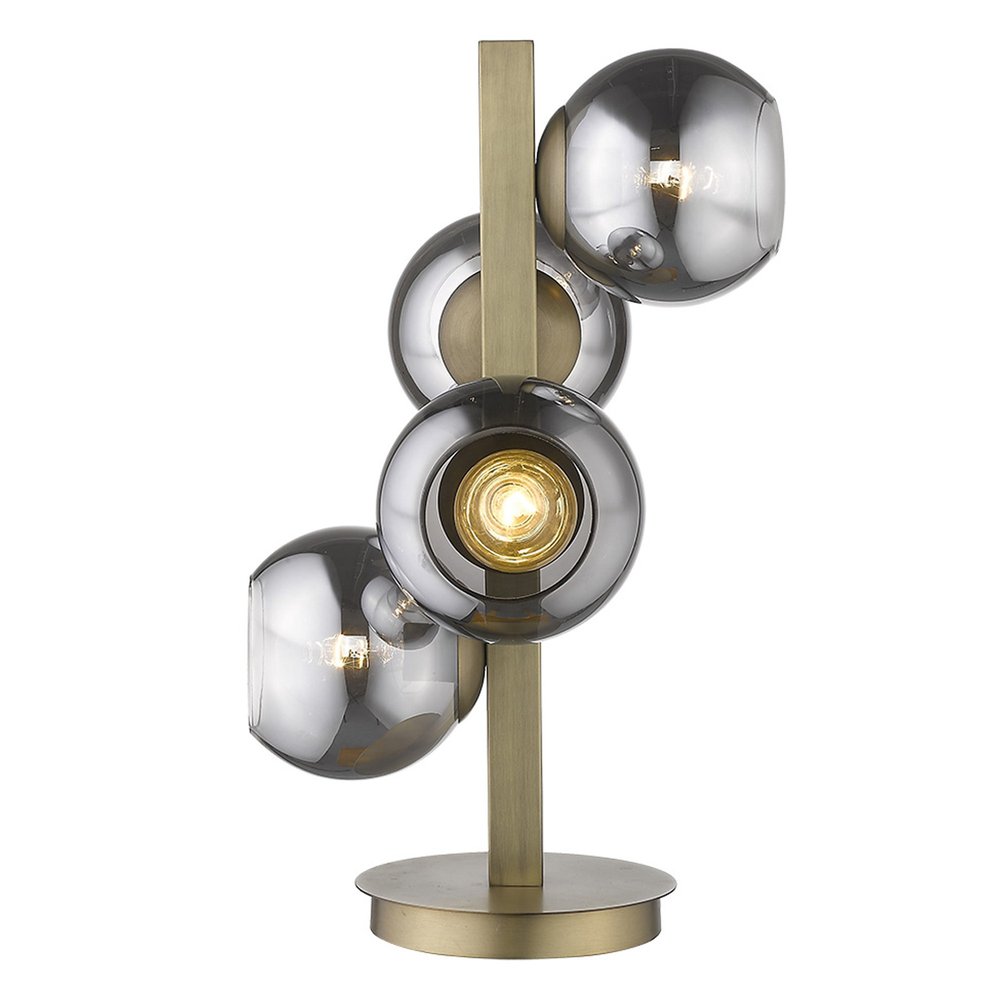 24" Brass Metal Four Light Novelty Table Lamp With Silver Metallic Globe Shades — view 3