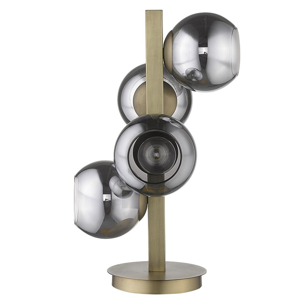 24" Brass Metal Four Light Novelty Table Lamp With Silver Metallic Globe Shades — view 4