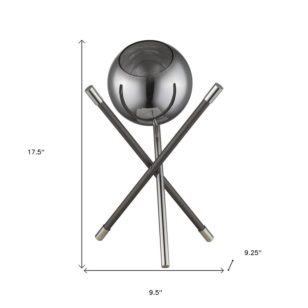 18" Black Metal Tripod Table Lamp With Nickel Globe Shade HomeRoots