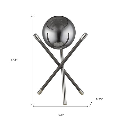 18" Black Metal Tripod Table Lamp With Nickel Globe Shade HomeRoots