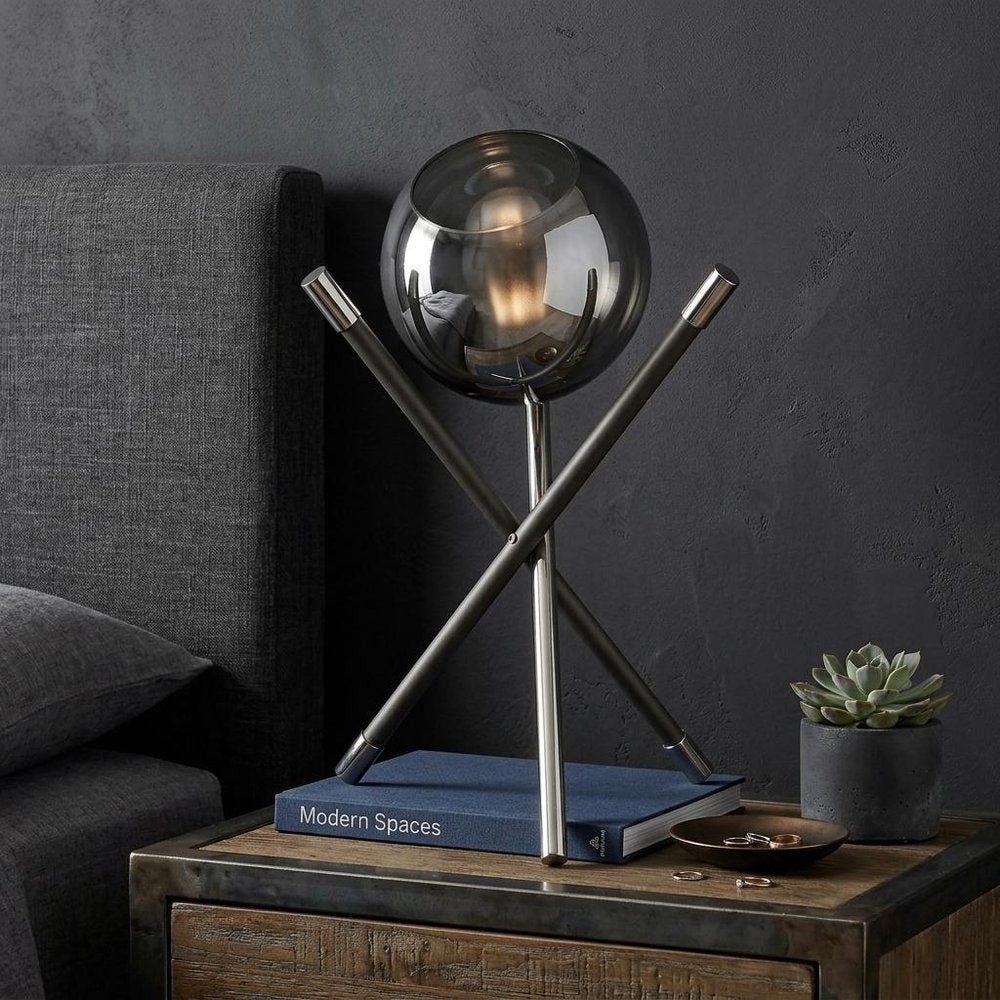18" Black Metal Tripod Table Lamp With Nickel Globe Shade HomeRoots