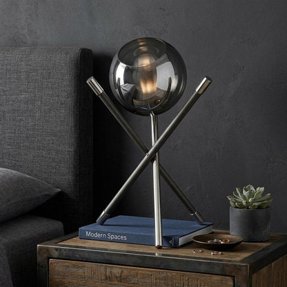 18" Black Metal Tripod Table Lamp With Nickel Globe Shade HomeRoots