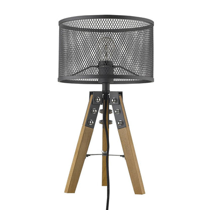 20" Brown Solid Wood Tripod Table Lamp With Black Drum Shade HomeRoots