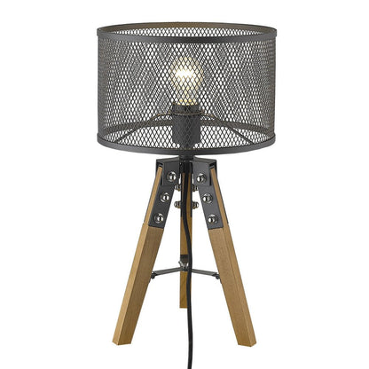 20" Brown Solid Wood Tripod Table Lamp With Black Drum Shade HomeRoots