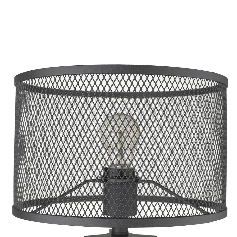20" Brown Solid Wood Tripod Table Lamp With Black Drum Shade — view 4