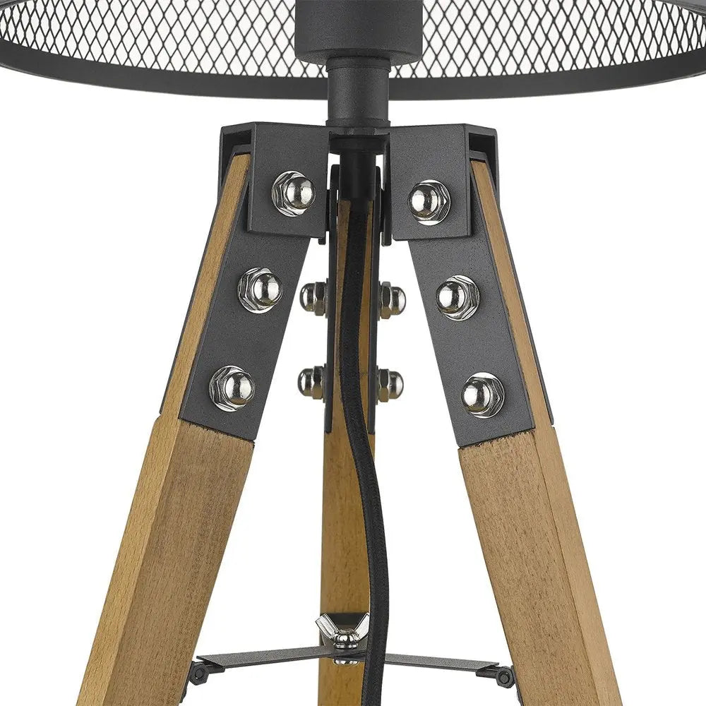 20" Brown Solid Wood Tripod Table Lamp With Black Drum Shade HomeRoots