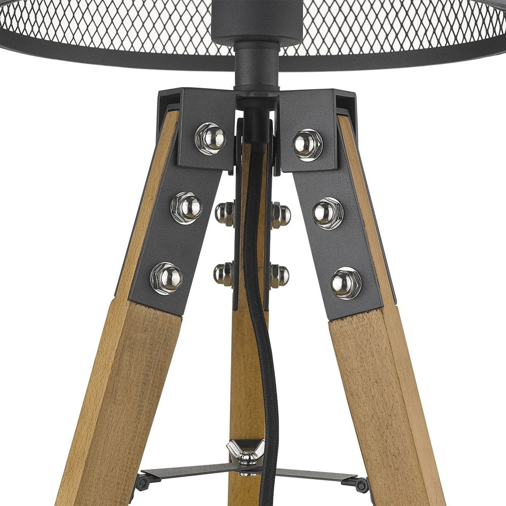 20" Brown Solid Wood Tripod Table Lamp With Black Drum Shade HomeRoots