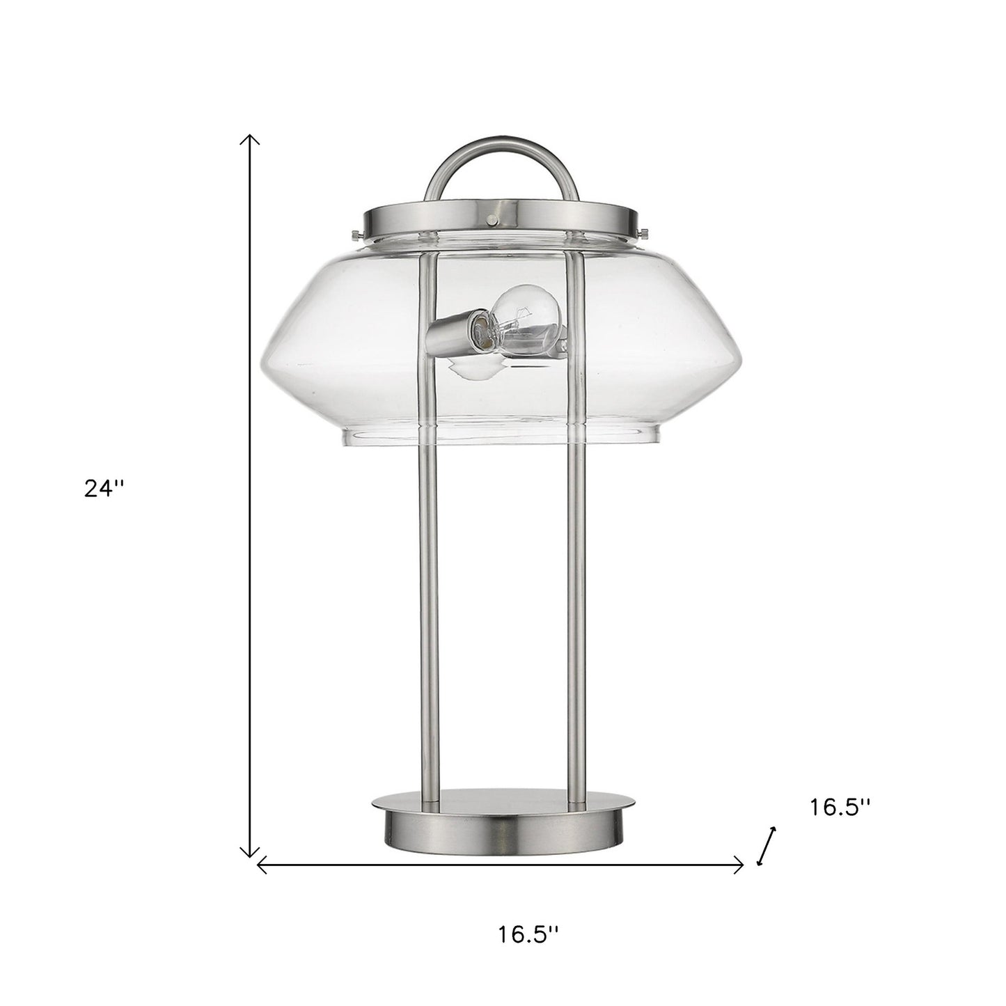 24" Silver Metal Two Light Table Lamp With Clear Novelty Shade