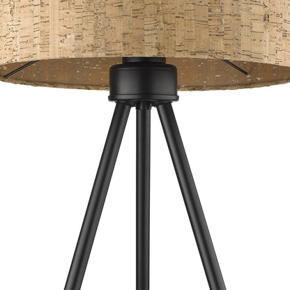 22" Black Metal Tripod Table Lamp With Beige Drum Shade HomeRoots