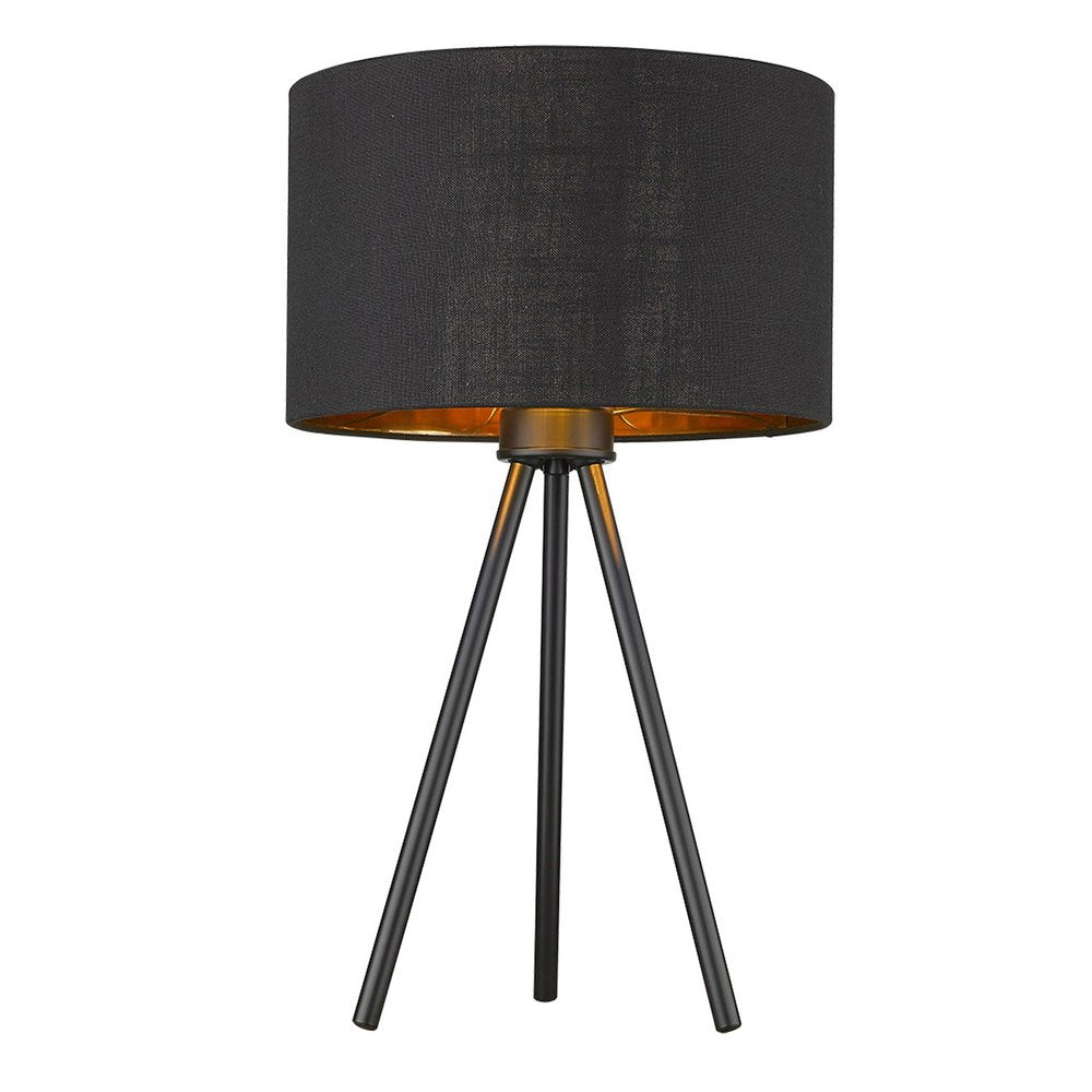 22" Black Metal Tripod Table Lamp With Black Drum Shade — view 1