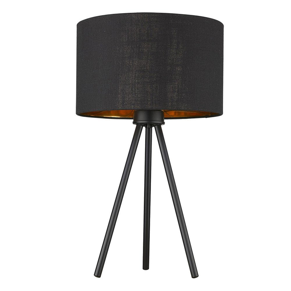 22" Black Metal Tripod Table Lamp With Black Drum Shade — view 2