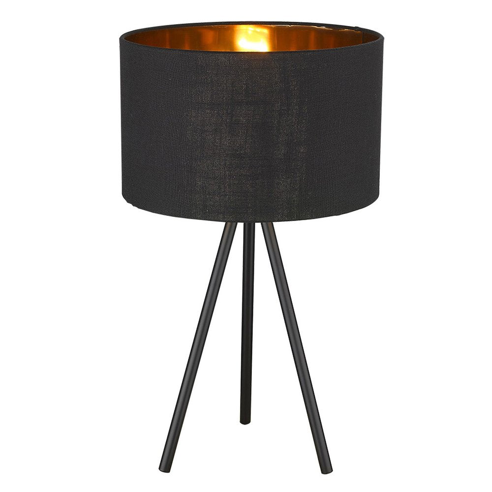 22" Black Metal Tripod Table Lamp With Black Drum Shade — view 3