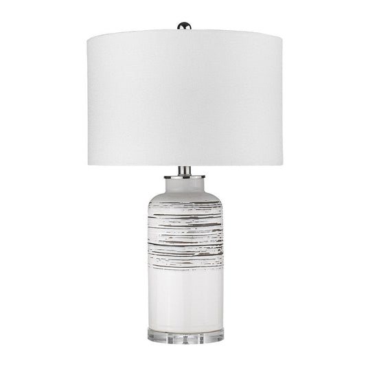 25" Black and White Ceramic Column Lamp With White Drum Shade HomeRoots