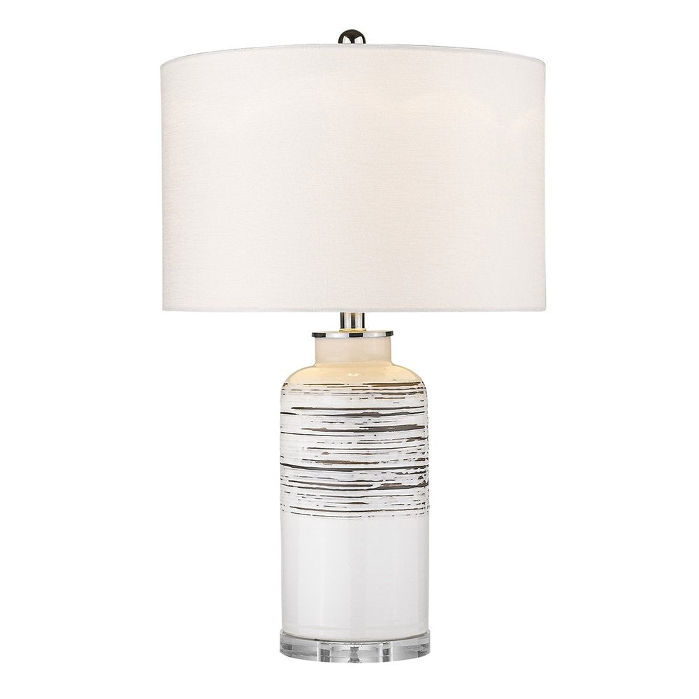 25" Black and White Ceramic Column Lamp With White Drum Shade — view 2