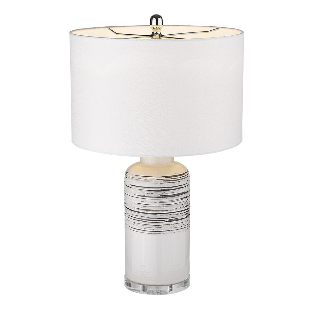 25" Black and White Ceramic Column Lamp With White Drum Shade HomeRoots