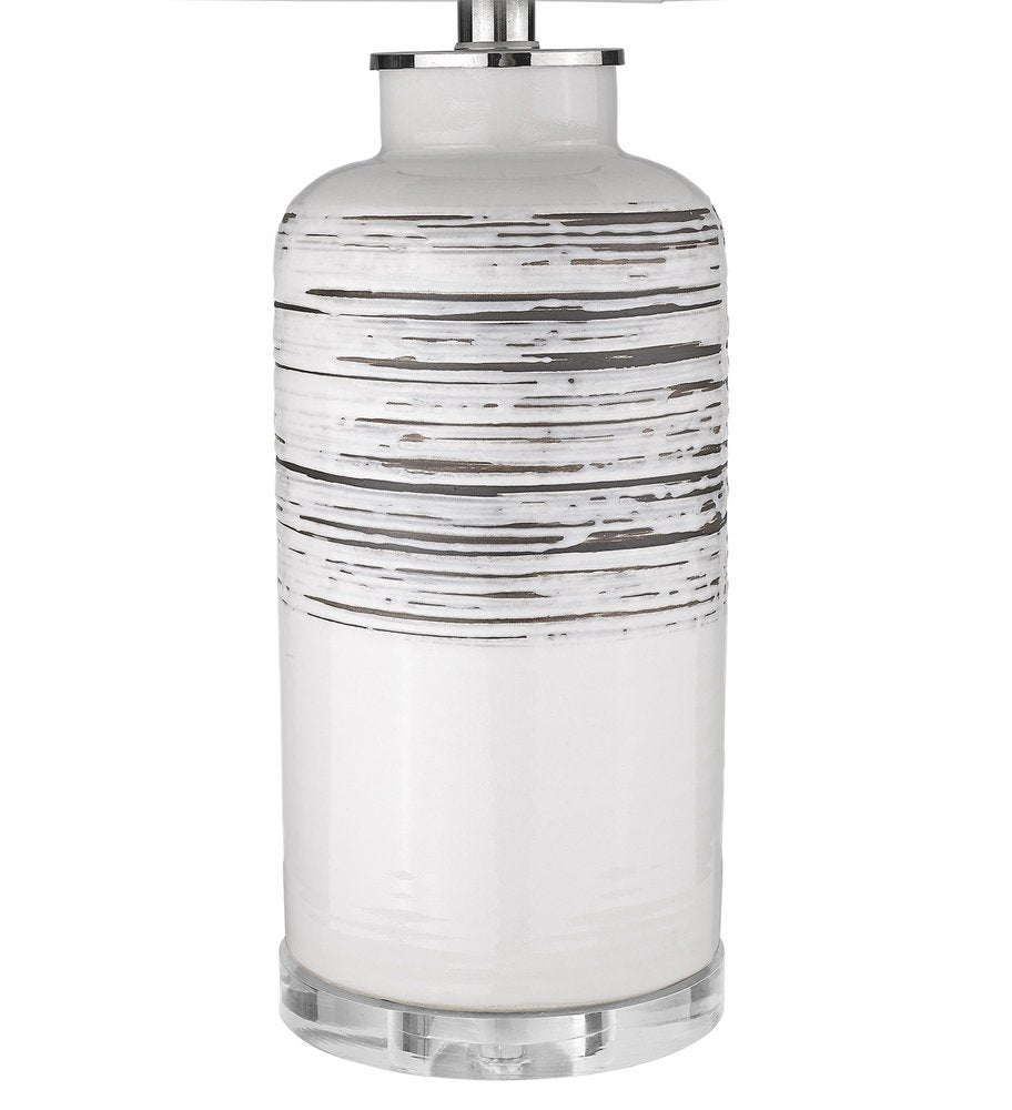 25" Black and White Ceramic Column Lamp With White Drum Shade HomeRoots