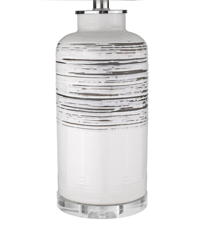25" Black and White Ceramic Column Lamp With White Drum Shade HomeRoots
