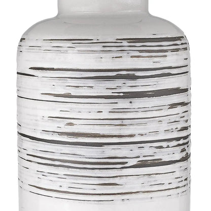 25" Black and White Ceramic Column Lamp With White Drum Shade HomeRoots