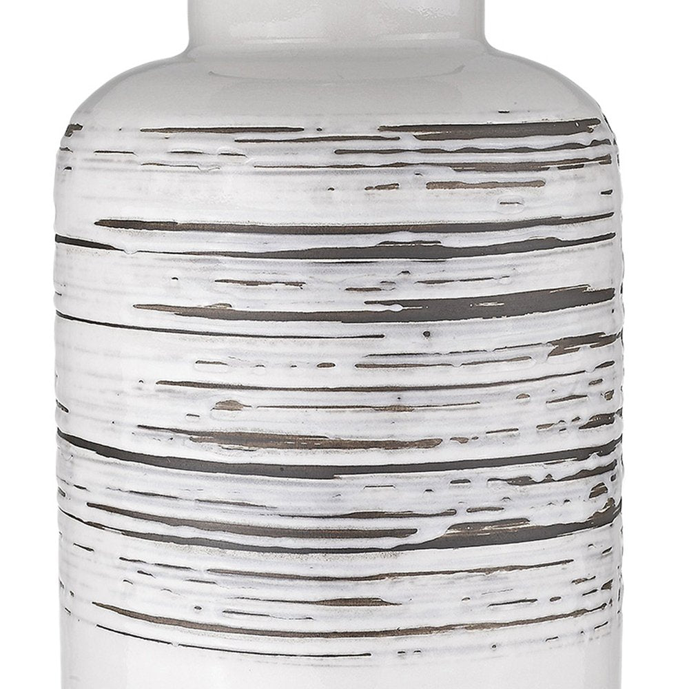 25" Black and White Ceramic Column Lamp With White Drum Shade HomeRoots