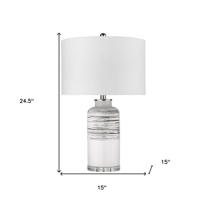 25" Black and White Ceramic Column Lamp With White Drum Shade HomeRoots