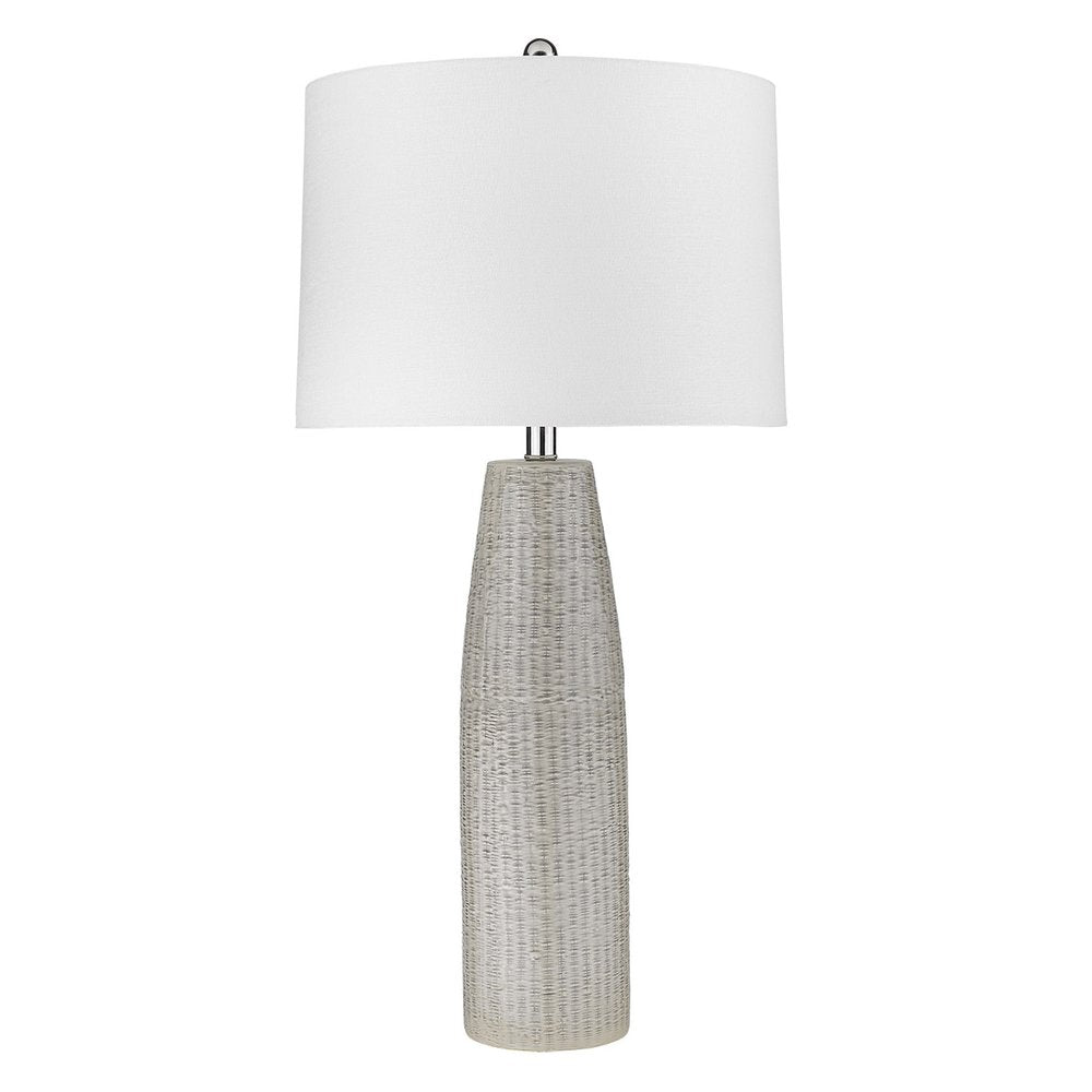 33" Light Gray Ceramic Table Lamp With White Drum Shade — view 1