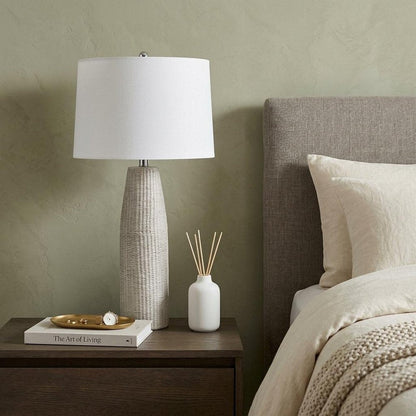 33" Light Gray Ceramic Table Lamp With White Drum Shade HomeRoots