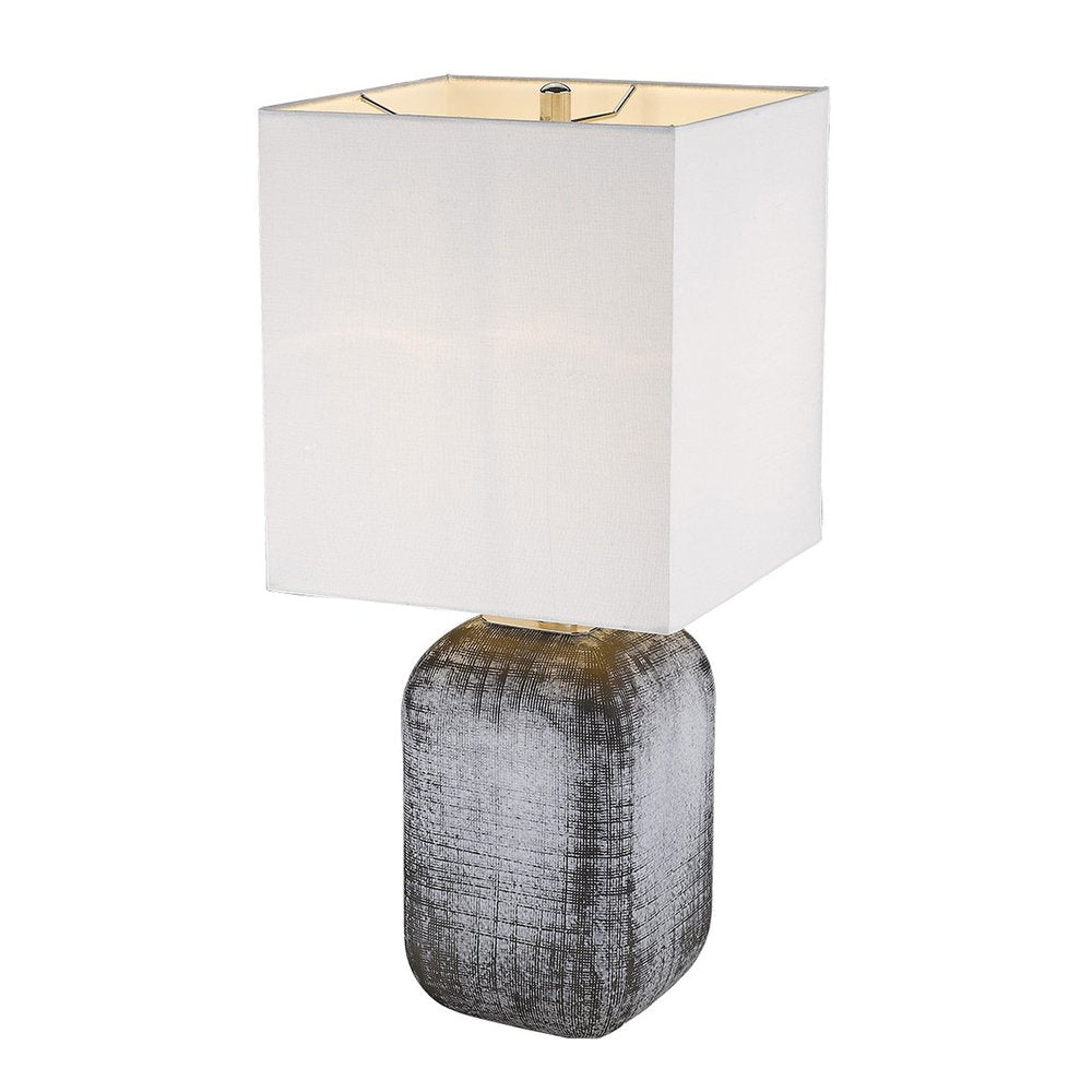 25" Blue and Gray Ceramic Table Lamp With White Square Shade HomeRoots