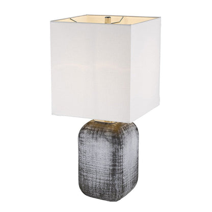 25" Blue and Gray Ceramic Table Lamp With White Square Shade HomeRoots