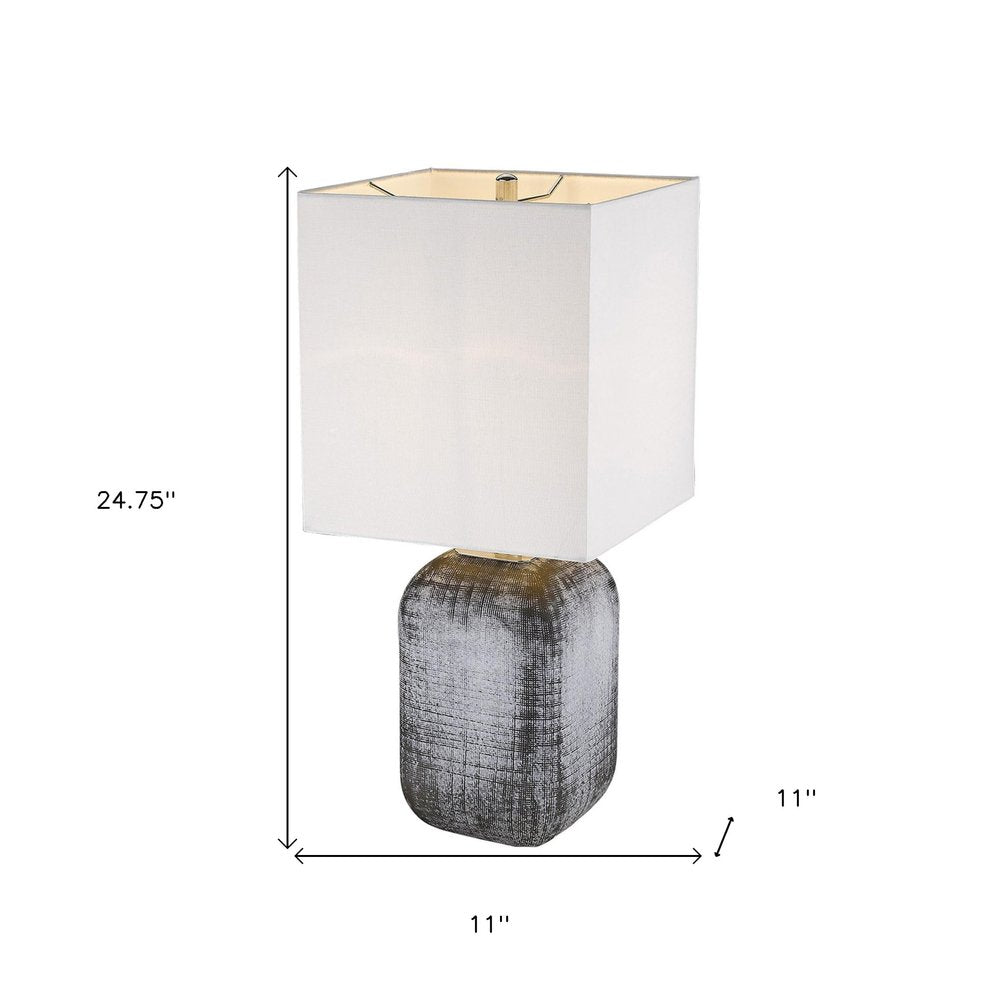 25" Blue and Gray Ceramic Table Lamp With White Square Shade HomeRoots