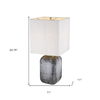 25" Blue and Gray Ceramic Table Lamp With White Square Shade HomeRoots