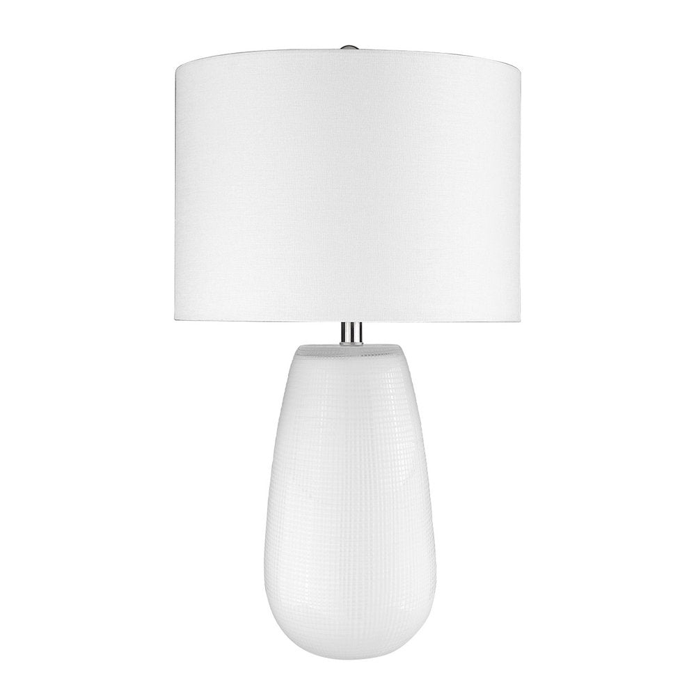 28" White Glass Table Lamp With White Drum Shade — view 1