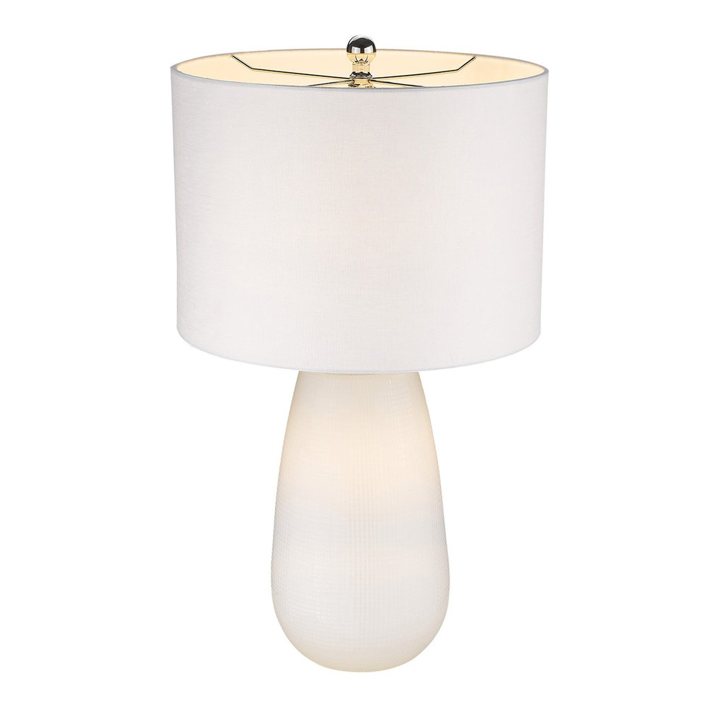 28" White Glass Table Lamp With White Drum Shade — view 3