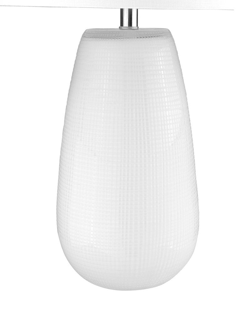 28" White Glass Table Lamp With White Drum Shade — view 4