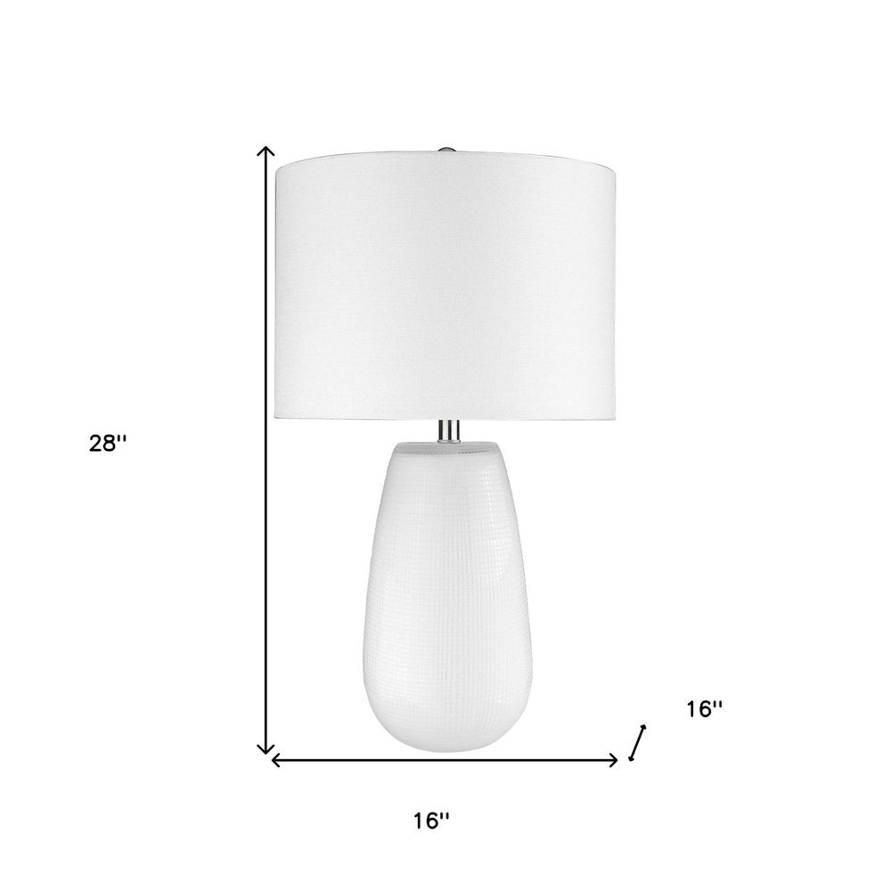 28" White Glass Table Lamp With White Drum Shade — view 5