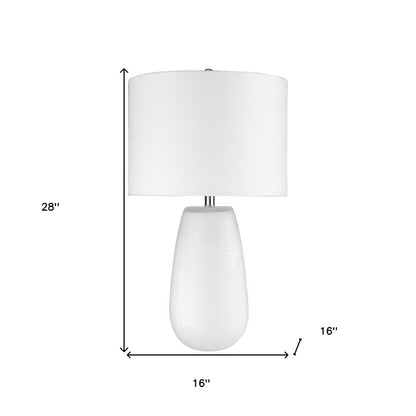 28" White Glass Table Lamp With White Drum Shade HomeRoots