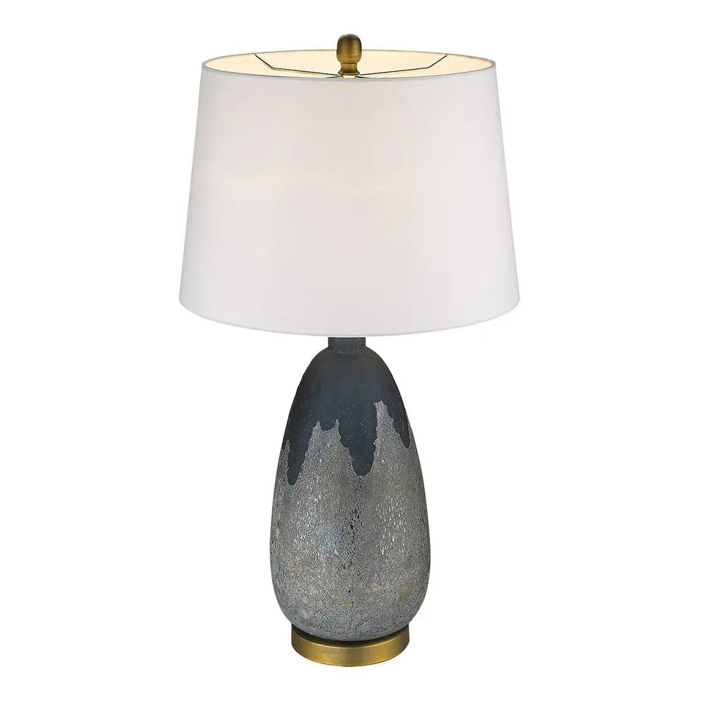 30" Teal Blue Concrete Table Lamp With Cream Empire Shade HomeRoots