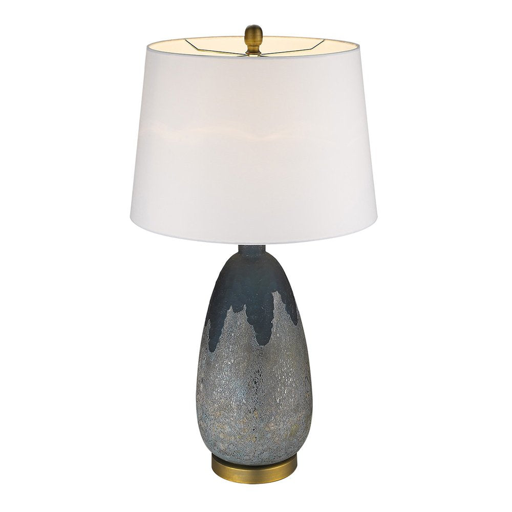 30" Teal Blue Concrete Table Lamp With Cream Empire Shade — view 1