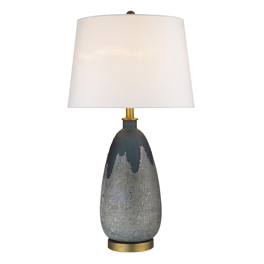 30" Teal Blue Concrete Table Lamp With Cream Empire Shade — view 2