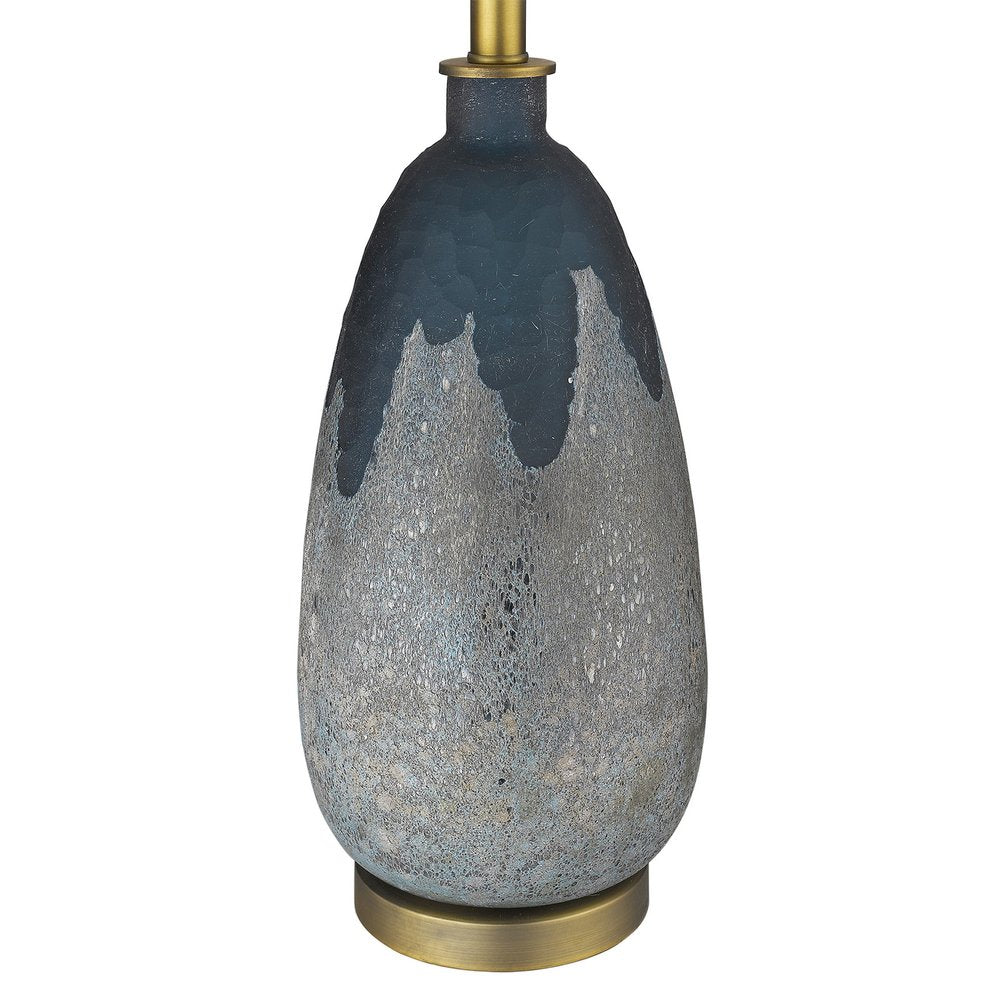 30" Teal Blue Concrete Table Lamp With Cream Empire Shade — view 4