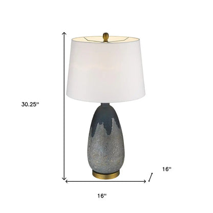 30" Teal Blue Concrete Table Lamp With Cream Empire Shade HomeRoots
