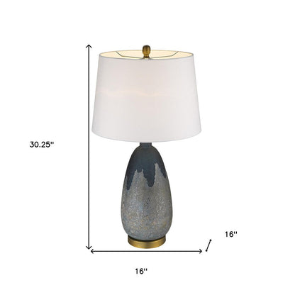 30" Teal Blue Concrete Table Lamp With Cream Empire Shade HomeRoots
