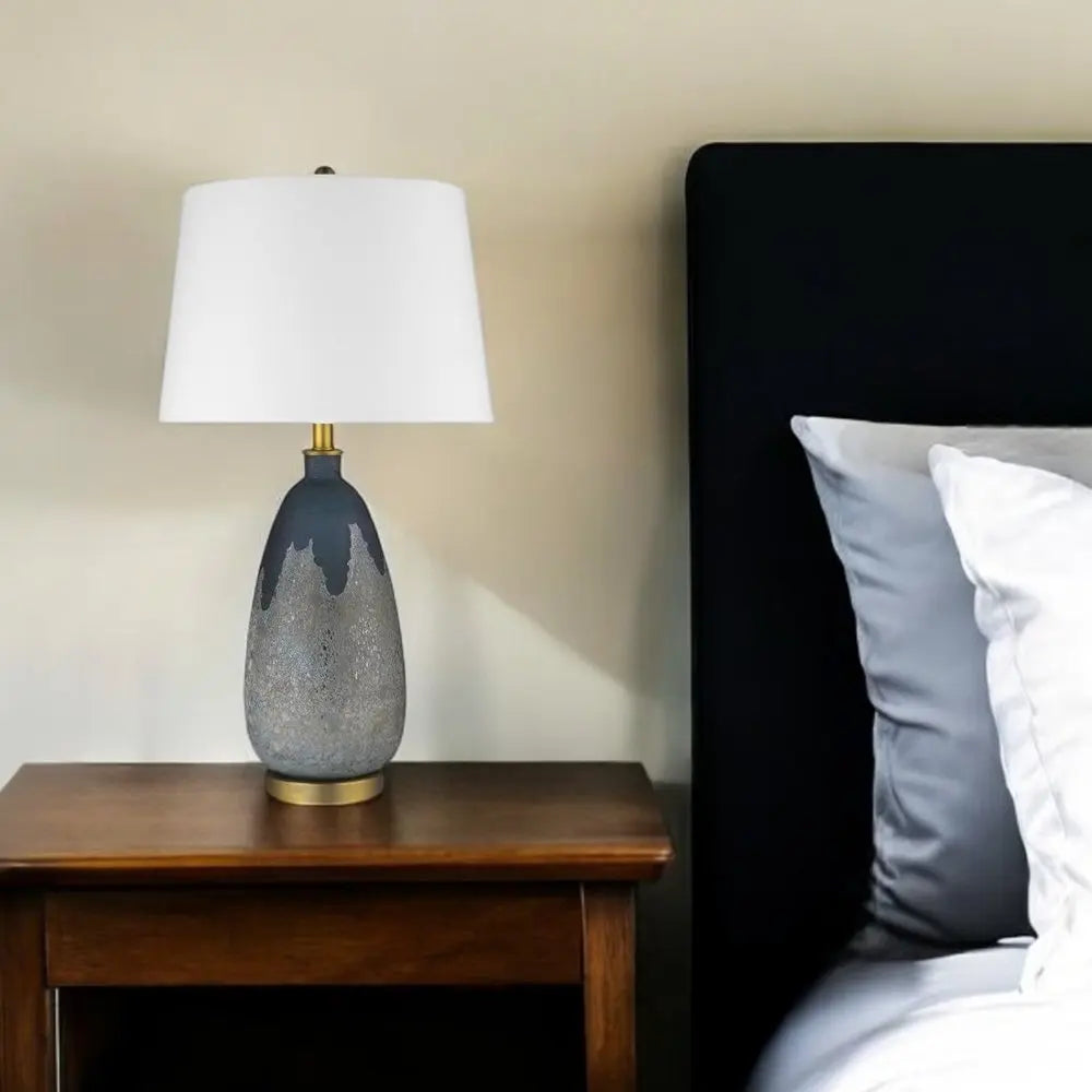 30" Teal Blue Concrete Table Lamp With Cream Empire Shade HomeRoots