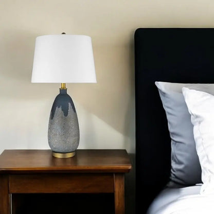 30" Teal Blue Concrete Table Lamp With Cream Empire Shade HomeRoots