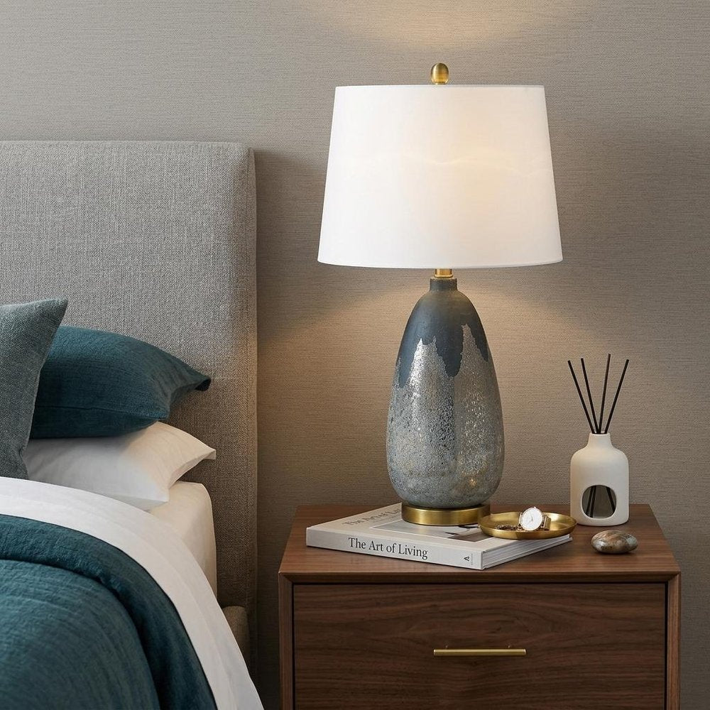 30" Teal Blue Concrete Table Lamp With Cream Empire Shade HomeRoots