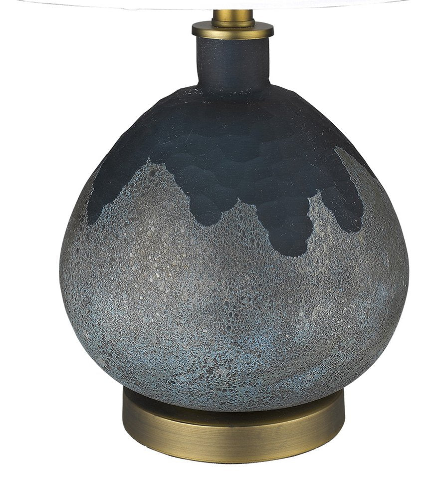 22" Teal Blue Concrete Gourd Table Lamp With Cream Empire Shade — view 4