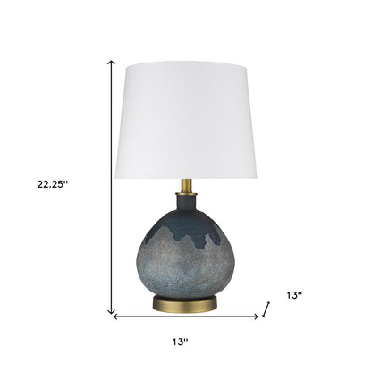 22" Teal Blue Concrete Gourd Table Lamp With Cream Empire Shade HomeRoots