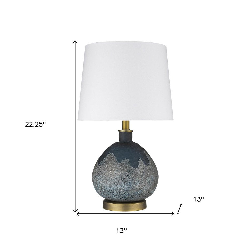 22" Teal Blue Concrete Gourd Table Lamp With Cream Empire Shade — view 6